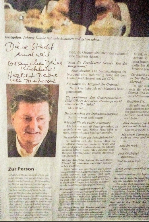 "This city requires splendor" - Johnny Klinke in the newspaper Frankfurter Allgemeine Zeitung